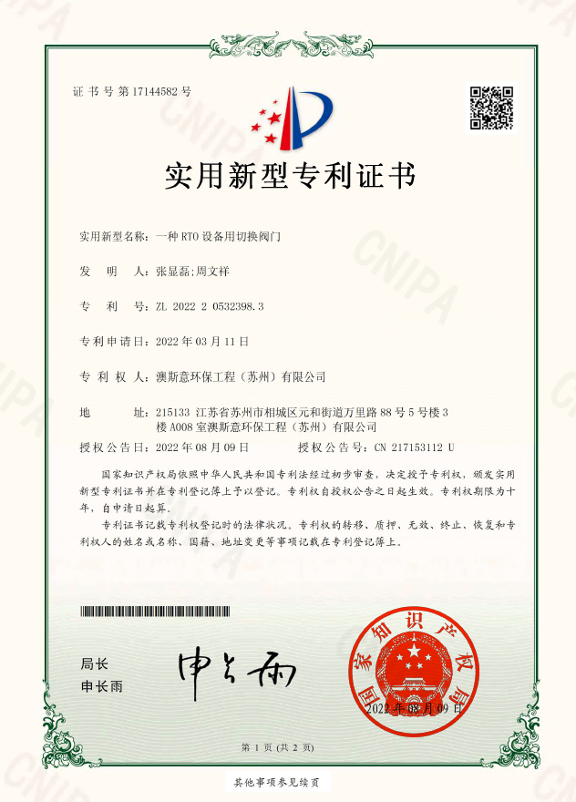 RTO System Switching Valve Patent